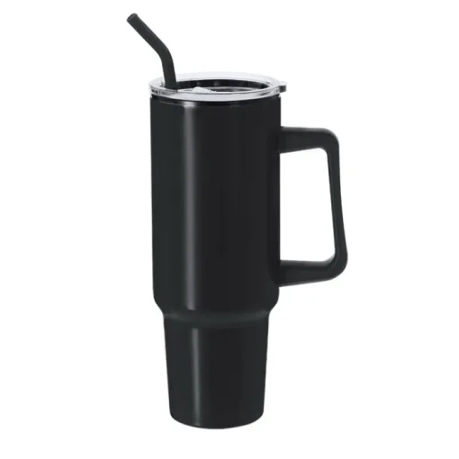 Gift Campaign Tazza termico in acciaio inox con manico e cannuccia nera da 1,2l> Bicchieri Termici Personalizzati