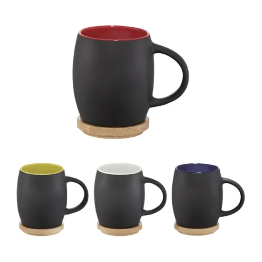 Gift Campaign Tazze pubblicitaria in ceramica con coperchio in bamboo 400ml Coaster> Tazze Mug
