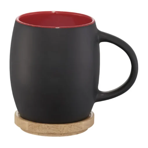 Gift Campaign Tazze pubblicitaria in ceramica con coperchio in bamboo 400ml Coaster> Tazze Mug