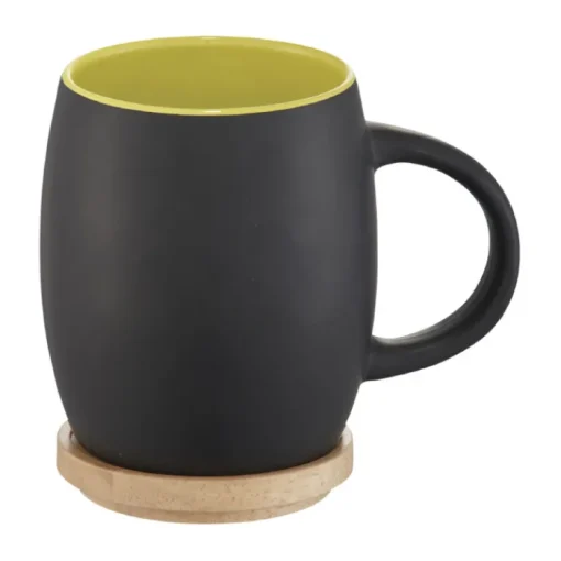 Gift Campaign Tazze pubblicitaria in ceramica con coperchio in bamboo 400ml Coaster> Tazze Mug