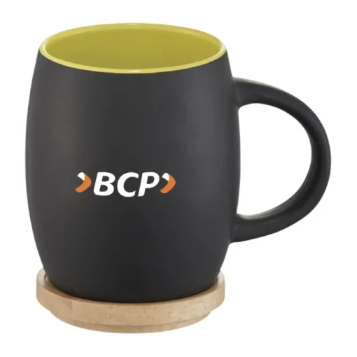 Gift Campaign Tazze pubblicitaria in ceramica con coperchio in bamboo 400ml Coaster> Tazze Mug