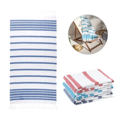 Gift Campaign Telo mare in cotone e poliestere a righe con frange 180 g/m2> Teli Mare|Asciugamani Personalizzati