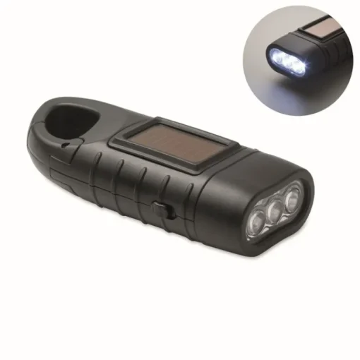 Gift Campaign Torcia a 3 LED ricaricabile con pannello solare e manovella a dinamo> Torce