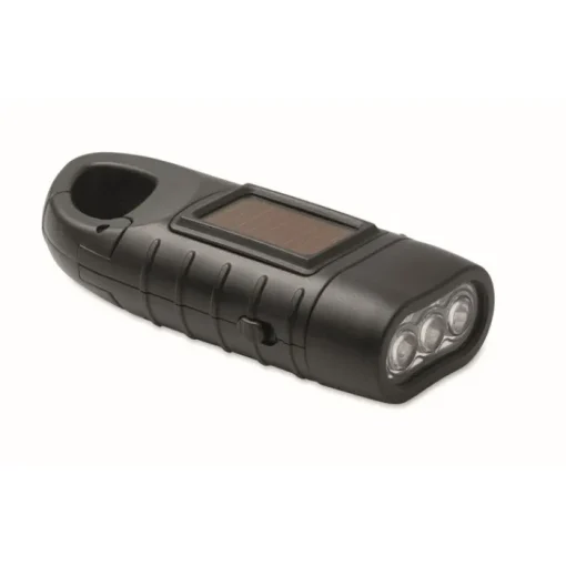 Gift Campaign Torcia a 3 LED ricaricabile con pannello solare e manovella a dinamo> Torce
