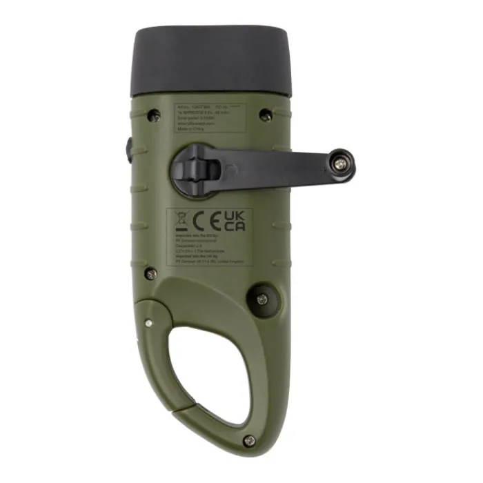 Gift Campaign Torcia a dinamo solare in plastica riciclata con moschettone con 3 LED> Torce