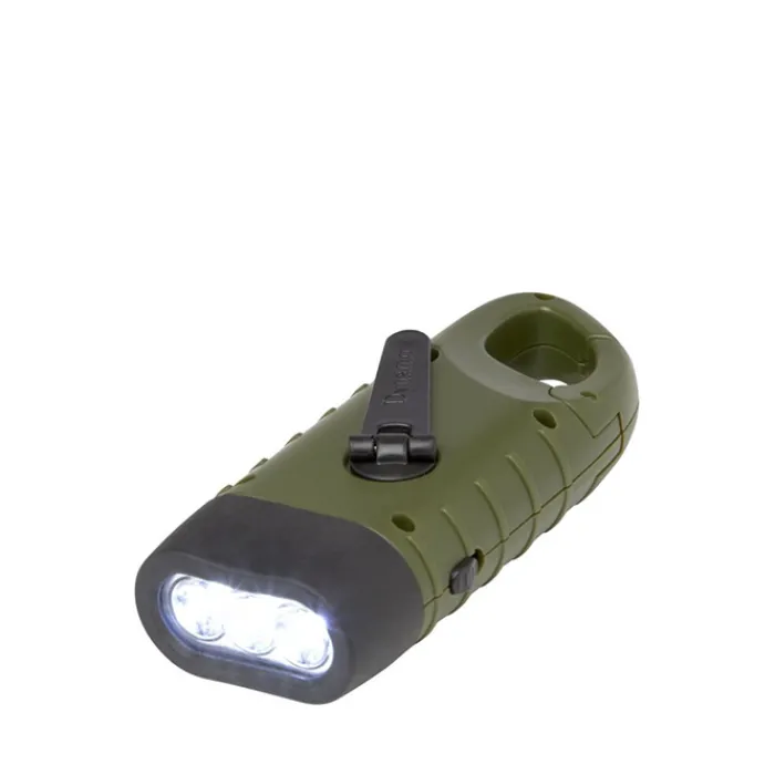 Gift Campaign Torcia a dinamo solare in plastica riciclata con moschettone con 3 LED> Torce