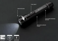 Gift Campaign Torcia in alluminio riciclato con 5 modalità di luce e portata di 100m></noscript> Torce