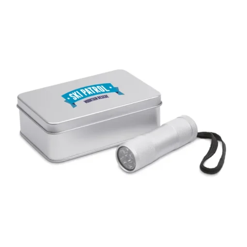 Gift Campaign Torcia personalizzata metallo 9 LED con laccetto e batterie LightBeam> Torce