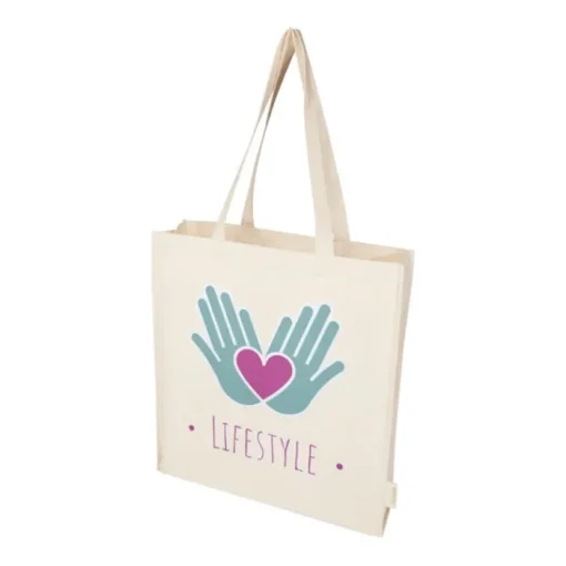 Gift Campaign Tote bag con soffietto in cotone biologico 180g/m² con manici lunghi> Shopper In Cotone Personalizzate