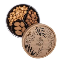 Gift Campaign Tris di dolciumi con frutta secca in scatola di carta kraft con logo></noscript> Cioccolatini