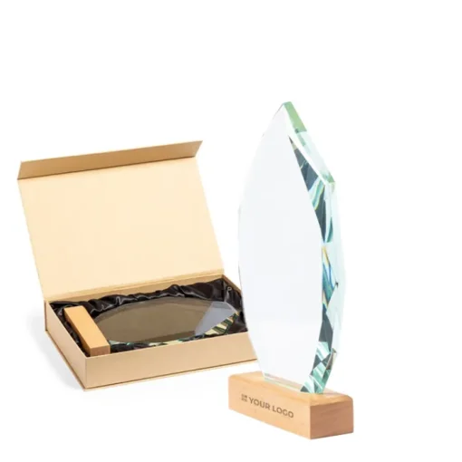 Gift Campaign Trofeo in vetro a forma di ennagono con base in legno da incidere> Medaglie E Trofei|Gadget Per Eventi Sportivi