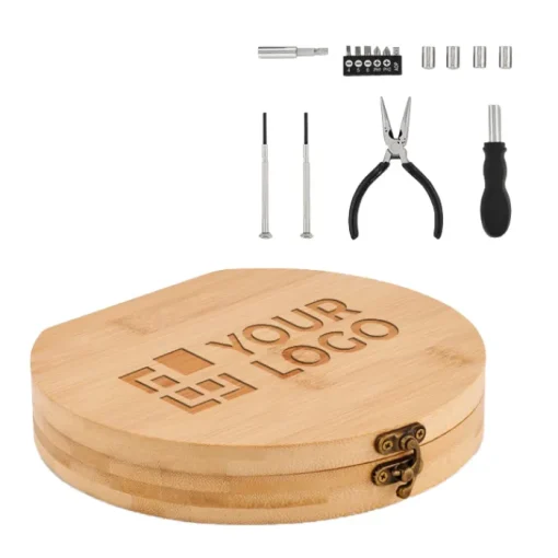 Gift Campaign Valigietta attrezzi promozionale in bamboo con 14 accessori Round> Altri Attrezzi