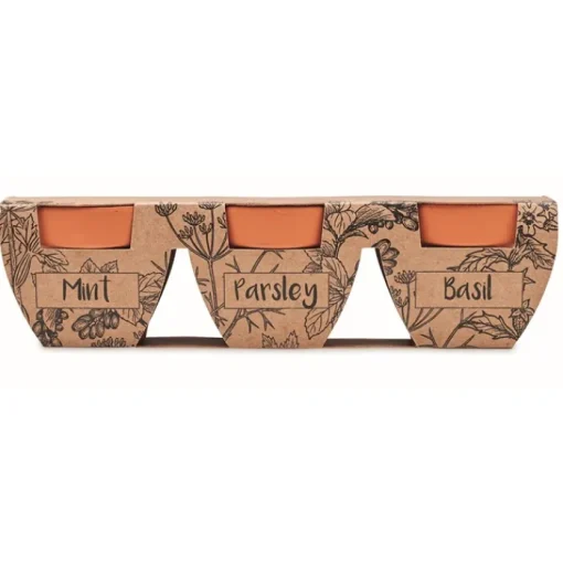 Gift Campaign Vasetti con logo in terracotta e semi di menta, prezzemolo e basilico> Vasetti Con Semi
