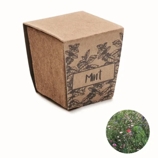 Gift Campaign Vasetto biodegradabile con semi di menta e terriccio prodotto in UE> Vasetti Con Semi