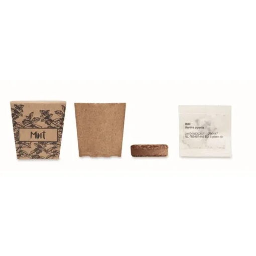 Gift Campaign Vasetto biodegradabile con semi di menta e terriccio prodotto in UE> Vasetti Con Semi