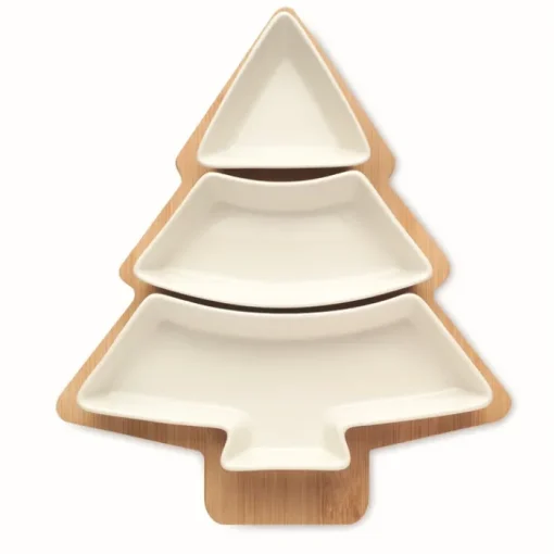 Gift Campaign Vassoio a forma di abete in bambù con 3 ciotoline Christmas Tree> Gadget Natalizi