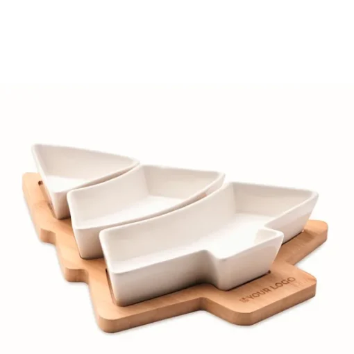Gift Campaign Vassoio a forma di abete in bambù con 3 ciotoline Christmas Tree> Gadget Natalizi