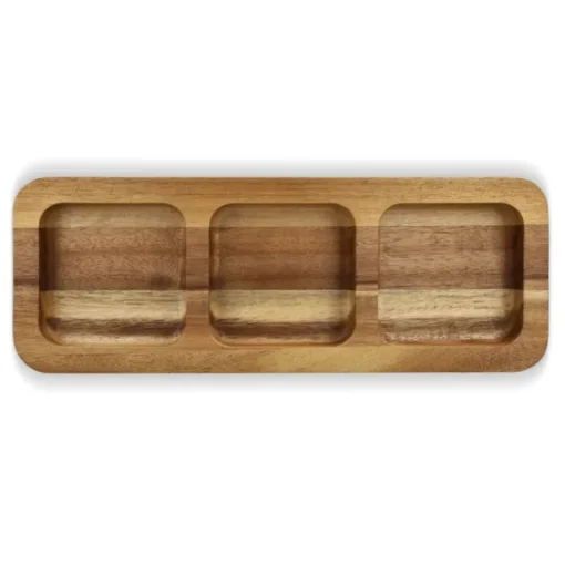 Gift Campaign Vassoio rettangolare in d’acacia con 3 scomparti per snack> Altri Utensili Da Cucina