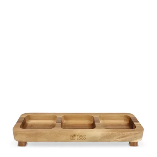 Gift Campaign Vassoio rettangolare in d’acacia con 3 scomparti per snack> Altri Utensili Da Cucina