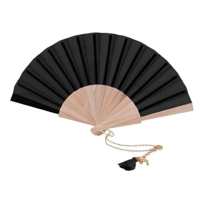 Gift Campaign Ventaglio in poliestere con stecche in legno e cordino con nappina> Ventagli