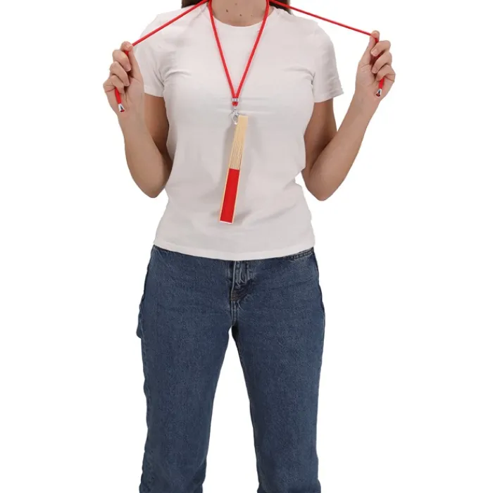 Gift Campaign Ventaglio pubblicitario in poliestere e bambù con cordino coordinato> Ventagli