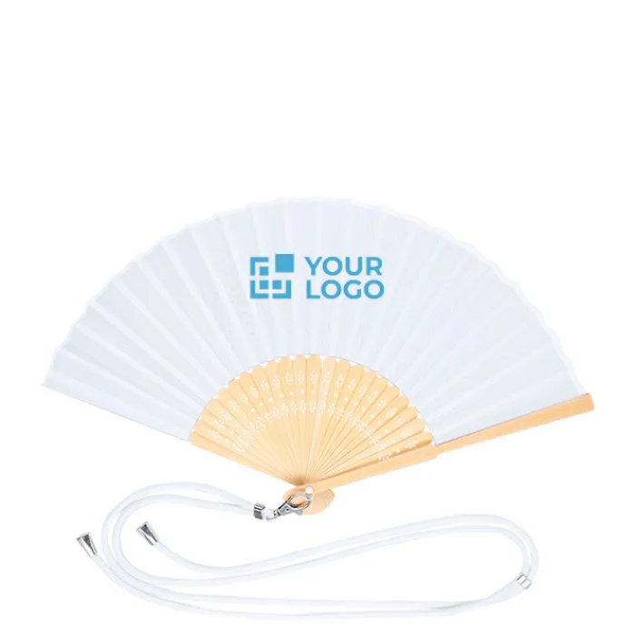 Gift Campaign Ventaglio pubblicitario in poliestere e bambù con cordino coordinato> Ventagli