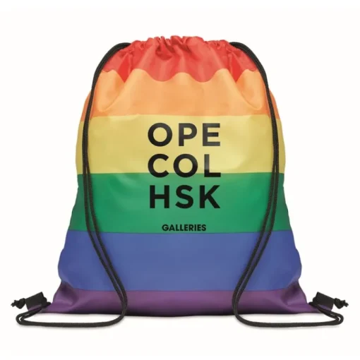 Gift Campaign Zainetti a sacca con logo in RPET con colore arcobaleno Rainbow RPET> Sacche Personalizzate