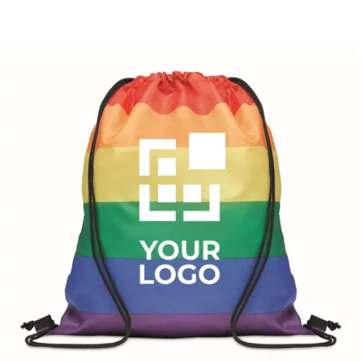 Gift Campaign Zainetti a sacca con logo in RPET con colore arcobaleno Rainbow RPET> Sacche Personalizzate