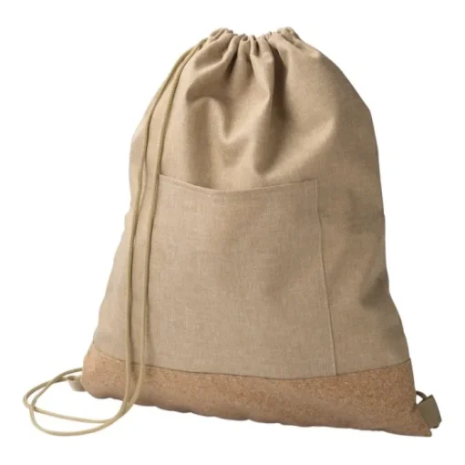 Gift Campaign Zainetto in poliestere 600 D rPET con base in sughero e tasca frontale> Sacche Personalizzate